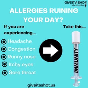 A picture of an image with the text saying allergies ruining your day ? if you are experiencing.