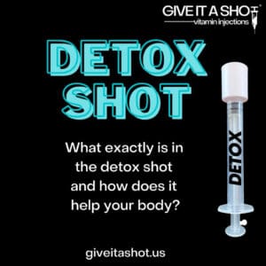 A picture of a bottle with the words detox shot on it.