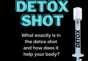 A picture of a bottle with the words detox shot on it.